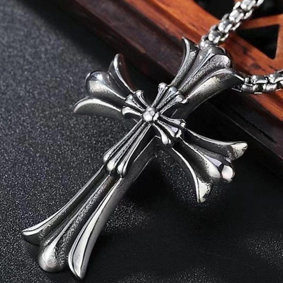 Chrome Hearts Style Necklace Punk Cross Silver - Picture 2 of 2